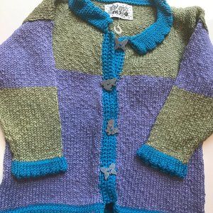 Girl's knit multi-colored button-down sweater by Emma Onesock